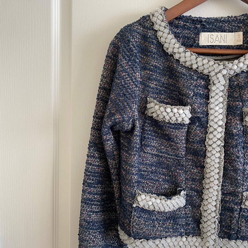 Anthropologie Tweed Jacket XS Blue Pink